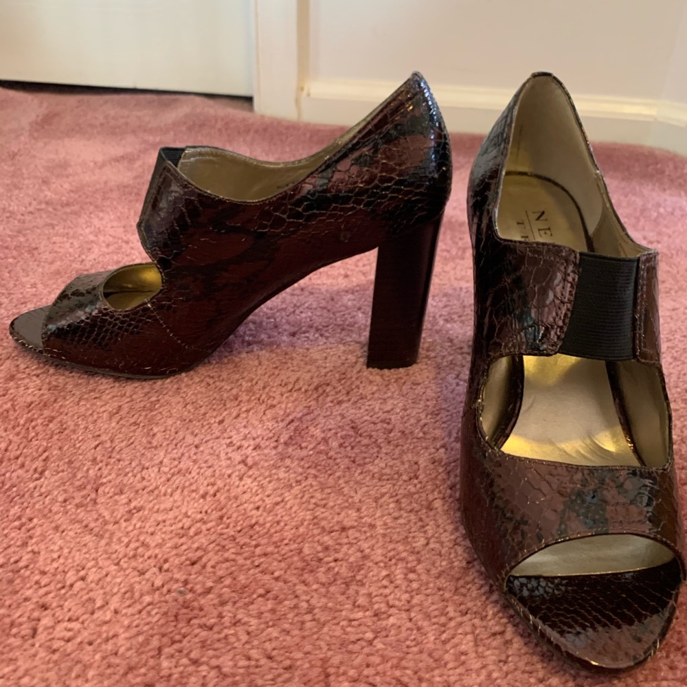 New York Transit Snakeskin Mocha Print Heels